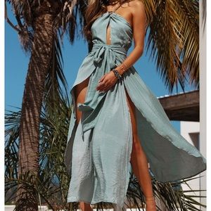 NWT Stop Motion Maxi Halter Dress Olive